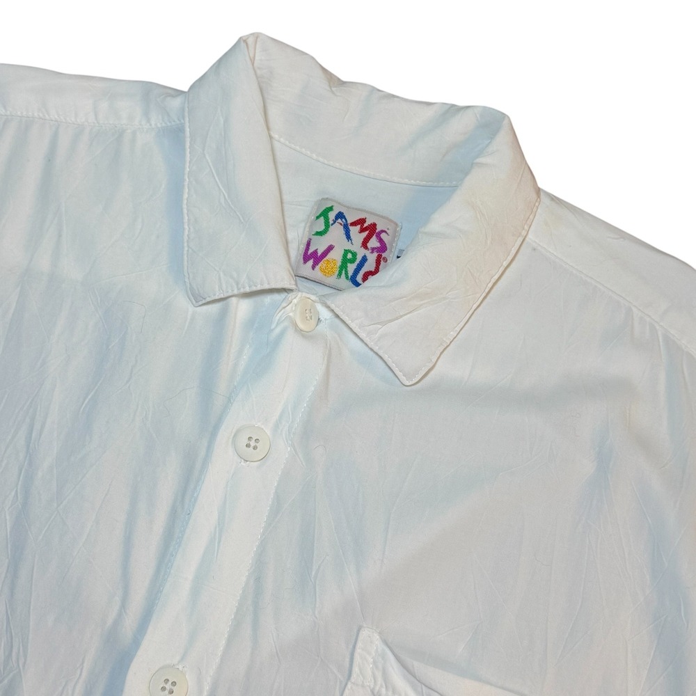 Jams World Mens White Short Sleeve Button Up Shirt Medium Textured Pocket